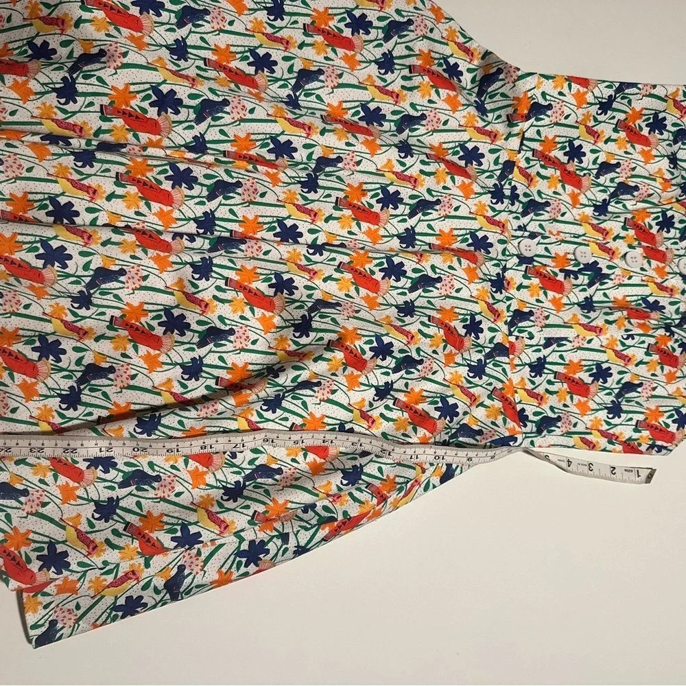 Alice + Olivia 4 Nella Sun Dress Fit Flare Bird Parrot Print Mini Button NWOT - Picture 7 of 7